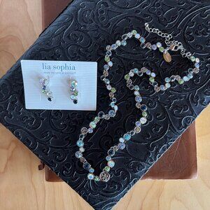 Lia Sophia Blue Green Silver Tone Happy Hour Necklace Earring Set